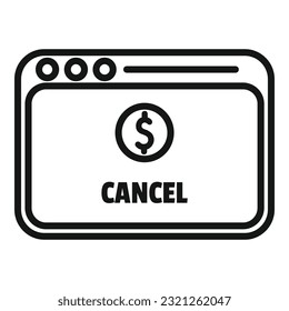 Cancelar el vector de contorno de icono de pago. Error de tarjeta. Débito monetario