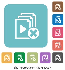 Cancel playlist white flat icons on color rounded square backgrounds