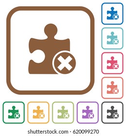 Cancel plugin simple icons in color rounded square frames on white background