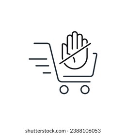 Cancel purchase.  Vector linear illustration icon isolated on white background.