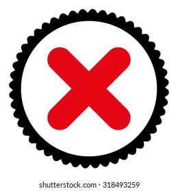 Cancel round stamp icon. This flat vector symbol is drawn with intensive red and black colors on a white background.