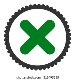 Cancel round stamp icon. This flat vector symbol is drawn with green and gray colors on a white background.