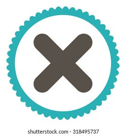 Cancel round stamp icon. This flat vector symbol is drawn with grey and cyan colors on a white background.