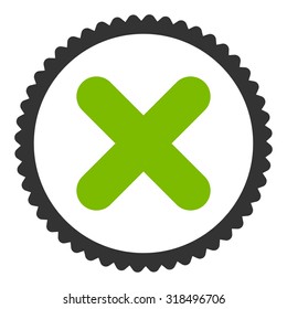 Cancel round stamp icon. This flat vector symbol is drawn with eco green and gray colors on a white background.