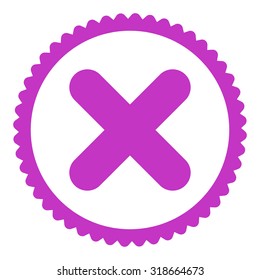 Cancel round stamp icon. This flat vector symbol is drawn with violet color on a white background.