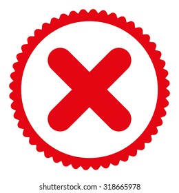 Cancel round stamp icon. This flat vector symbol is drawn with red color on a white background.