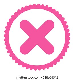 Cancel round stamp icon. This flat vector symbol is drawn with pink color on a white background.