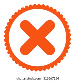 Cancel round stamp icon. This flat vector symbol is drawn with orange color on a white background.