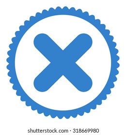 Cancel round stamp icon. This flat vector symbol is drawn with cobalt color on a white background.