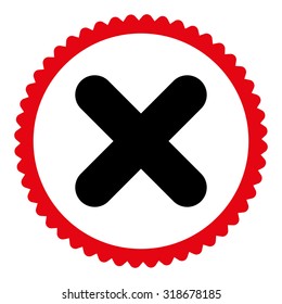 Cancel round stamp icon. This flat vector symbol is drawn with intensive red and black colors on a white background.