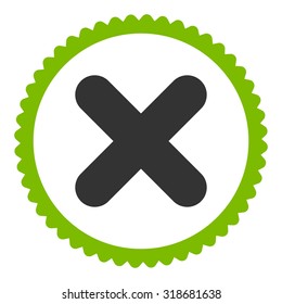 Cancel round stamp icon. This flat vector symbol is drawn with eco green and gray colors on a white background.