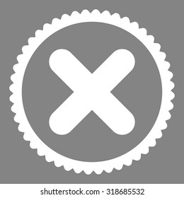 Cancel round stamp icon. This flat vector symbol is drawn with white color on a gray background.