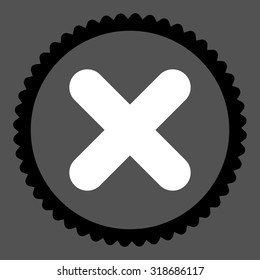 Cancel round stamp icon. This flat vector symbol is drawn with black and white colors on a gray background.