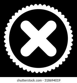 Cancel round stamp icon. This flat vector symbol is drawn with white color on a black background.