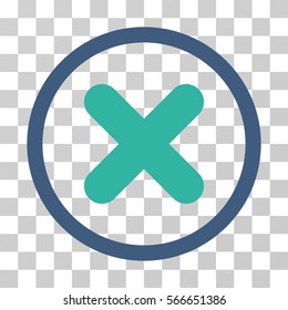Cancel rounded icon. Vector illustration style is flat iconic bicolor symbol inside a circle, cobalt and cyan colors, transparent background. Designed for web and software interfaces.