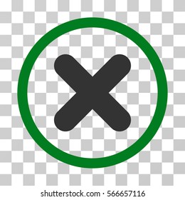 Cancel rounded icon. Vector illustration style is flat iconic bicolor symbol inside a circle, green and gray colors, transparent background. Designed for web and software interfaces.