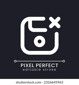Cancel saving pixel perfect white linear ui icon for dark theme. Information record mistake. Project data. Vector line pictogram. Isolated user interface symbol for night mode. Editable stroke