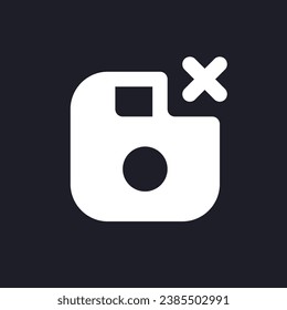 Cancel saving white pixel perfect solid ui icon. Information record mistake. Project data. Silhouette symbol for dark mode. Glyph pictogram on black space for web, mobile. Vector isolated image