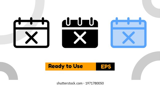 cancel schedule icon with three style for website, social media, and presentation