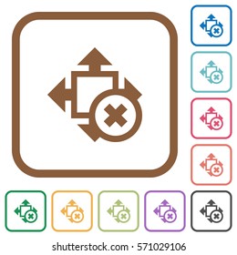 Cancel size simple icons in color rounded square frames on white background