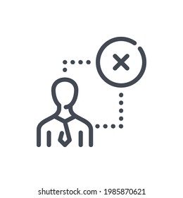 Cancel social connection line icon. Person with connection to circle with x cross vector outline sign.