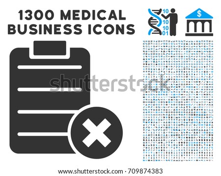 Cancel Test gray vector icon with 1300 medicine business pictograms. Set style is flat bicolor light blue and gray pictograms.