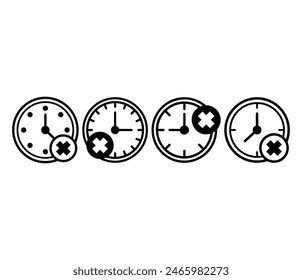 Cancel Time Clock Cross Icons Vektorgrafik Design Simple Black White Illustration Kollektionen Vorlagen Sets Isolated