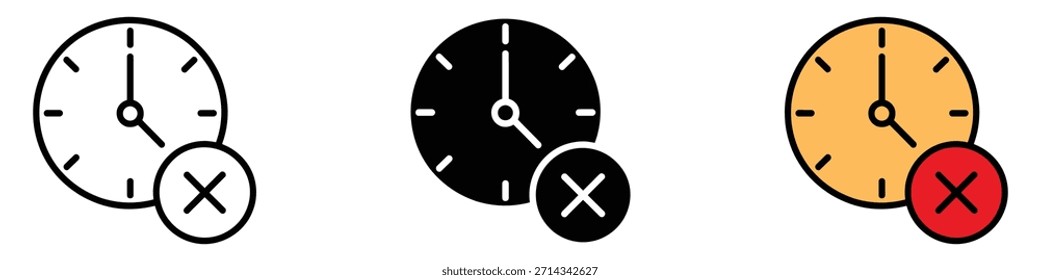 Cancel time icon vector. time removal, cancellation, missed deadline symbol. vector illustration.