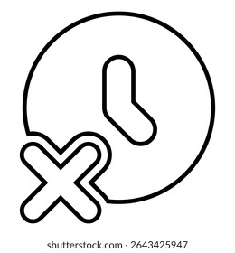 design do ícone de linha de tempo de cancelamento. imagem vetorial do símbolo de contorno preto fino do tempo de cancelamento. ícone de traçado editável no plano de fundo transparente.