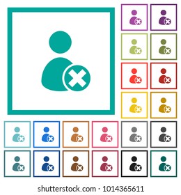 Cancel user account flat color icons with quadrant frames on white background
