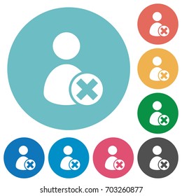 Cancel user account flat white icons on round color backgrounds