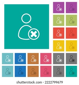 Cancel user outline multi colored flat icons on plain square backgrounds. Included white and darker icon variations for hover or active effects.