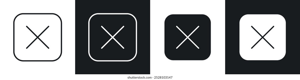 Cancel vector icon set in black and white