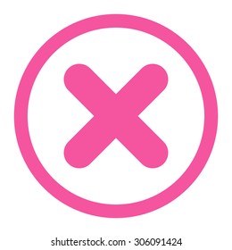 Cancel vector icon. This rounded flat symbol is drawn with pink color on a white background.