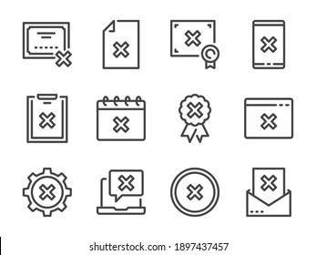 Cancelation and Rejection line icons. Decline, Wrong and Disapprovement vector outline icon set.