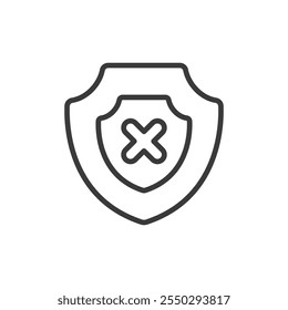 Seguro cancelado, icono en el diseño de la línea. Cancelado, seguro, póliza, terminación, reembolso, nulo, cobertura sobre Vector de fondo blanco. Icono de trazo editable de seguro cancelado