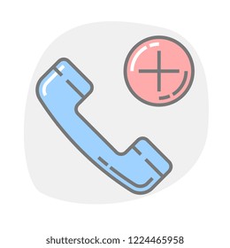 Canceled, rejected call. Flat outline vector illustration of phone on white.