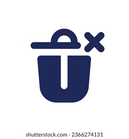 Canceled removal black pixel perfect solid ui icon. Trash basket with cross. Deleting mistake. Silhouette symbol on white space. Glyph pictogram for web, mobile. Isolated vector image