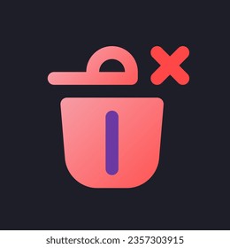 Canceled removal flat gradient fill ui icon for dark theme. Trash basket. Deleting information. Pixel perfect color pictogram. GUI, UX design on black space. Vector isolated RGB illustration