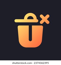 Canceled removal orange solid gradient ui icon for dark theme. Trash basket. Deleting mistake. Filled pixel perfect symbol on black space. Modern glyph pictogram for web. Isolated vector image