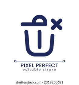 Canceled removal pixel perfect linear ui icon. Trash basket with cross. Deleting information mistake. GUI, UX design. Outline isolated user interface element for app and web. Editable stroke
