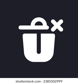 Canceled removal white pixel perfect solid ui icon. Trash basket. Deleting information. Silhouette symbol for dark mode. Glyph pictogram on black space for web, mobile. Vector isolated image