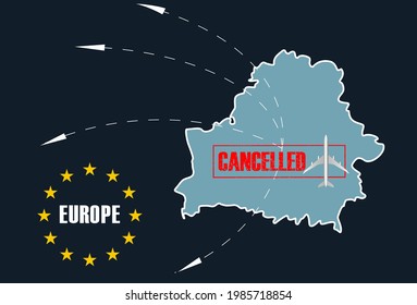 Cancellation of flights in Europien Union for Belarus due to international scandal with airlines. Sanctions in response to Lukashenka's terrorism. Banner for article in magazines, newspapers Vector