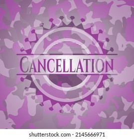 Emblema camuflado rosa de cancelación. Ilustración vectorial. Detallado. 