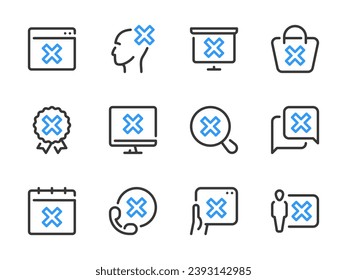 Cancellation and Rejection vector line icons. Cross, Delete, Remove, Cancel and Reject outline icon set.