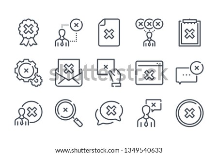 Cancellation related line icon set. Negative result linear icon collection. Decline and cancel vector icons.