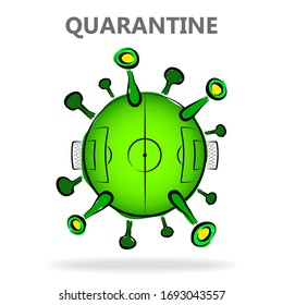 Cancellation of sporting events in the world due to the coronavirus pandemic. Coronavirus sign and quarantine soccer field. Covid-19 stops football and other sports. Quarantine sport vector illustrati