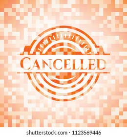 Cancelled abstract emblem, orange mosaic background