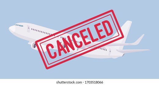 Cancelled Airline Flight, Airport Reduced Service And Information. Change And Cancellation, International Trips Delays Policies, Travel Plans, Tourism Problems. Vector Flat Style Cartoon Illustration