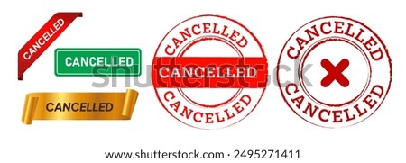 Cancelled cancel stamp red color collection tag sticker label mark icon watermark